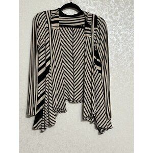 Lapis Black Tan Long Sleeve Striped Draped Front Open Cardigan Hoodie‎ Stretch S